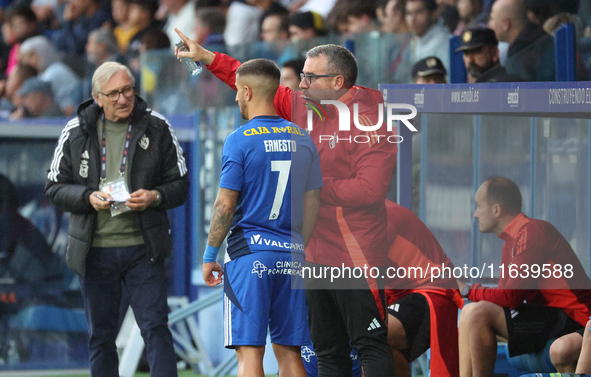 Javier Rey, manager of SD Ponferradina, and Ernesto Gomez of SD Ponferradina participate in the Spanish football 1st Federation Group 1, JOR...