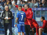 Javier Rey, manager of SD Ponferradina, and Ernesto Gomez of SD Ponferradina participate in the Spanish football 1st Federation Group 1, JOR...