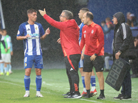 Brais Abelenda of SD Ponferradina and Javier Rey, Manager of SD Ponferradina, participate in the Spanish football 1st Federation Group 1, JO...