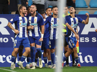 David Andujar, Jose Luis Cortes, Javier Lancho, and Kevin Sibille of SD Ponferradina play during the Spanish football 1 Federation Group 1,...