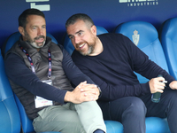 Jose Sietes (left) and Javier Rey, Manager (right) of SD Ponferradina, are in action during the Spanish Football 1st Federation Group 1, Mat...