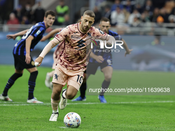 Nikola Vlasic participates in the Serie A 2024-2025 match between Inter and Torino in Milano, Italy, on October 5, 2024 