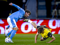 NEC midfielder Lasse Schone and NAC Breda forward Leo Sauer participate in the match between NAC and NEC at the NAC Rat Verleghstadium for t...