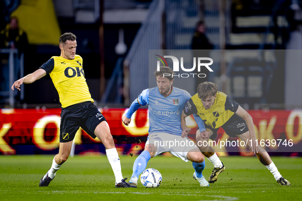 NEC midfielder Lasse Schone and NAC Breda forward Leo Sauer participate in the match between NAC and NEC at the NAC Rat Verleghstadium for t...