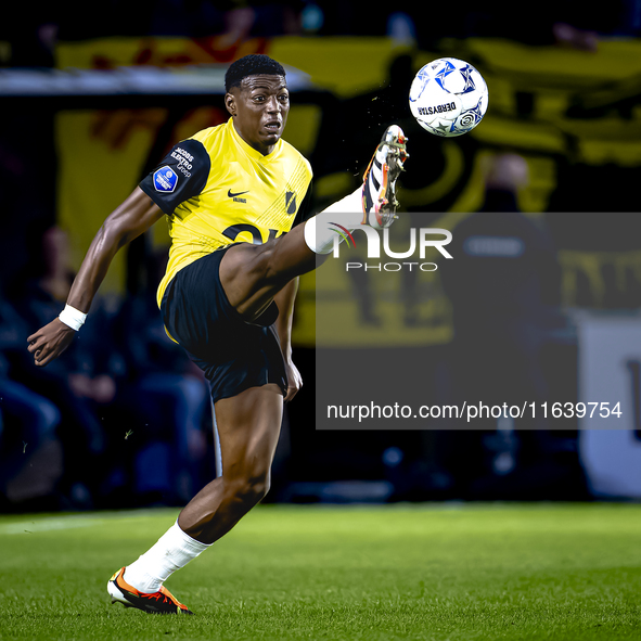 NAC Breda defender Cherrion Valerius plays during the match between NAC and NEC at the NAC Rat Verleghstadium for the Dutch Eredivisie seaso...