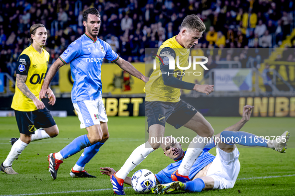 NAC Breda defender Lars Mol and NEC defender Bram Nuytinck play during the match between NAC and NEC at the NAC Rat Verleghstadium for the D...