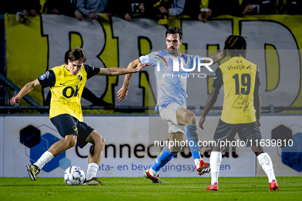 NAC Breda forward Leo Sauer and NEC defender Ivan Marquez are present during the match between NAC and NEC at the NAC Rat Verleghstadium for...