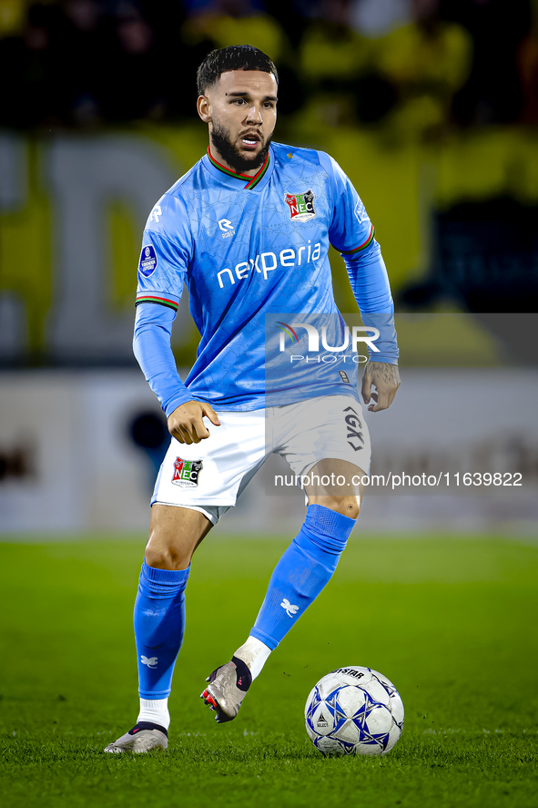 NEC defender Calvin Verdonk plays during the match between NAC and NEC at the NAC Rat Verleghstadium for the Dutch Eredivisie season 2024-20...