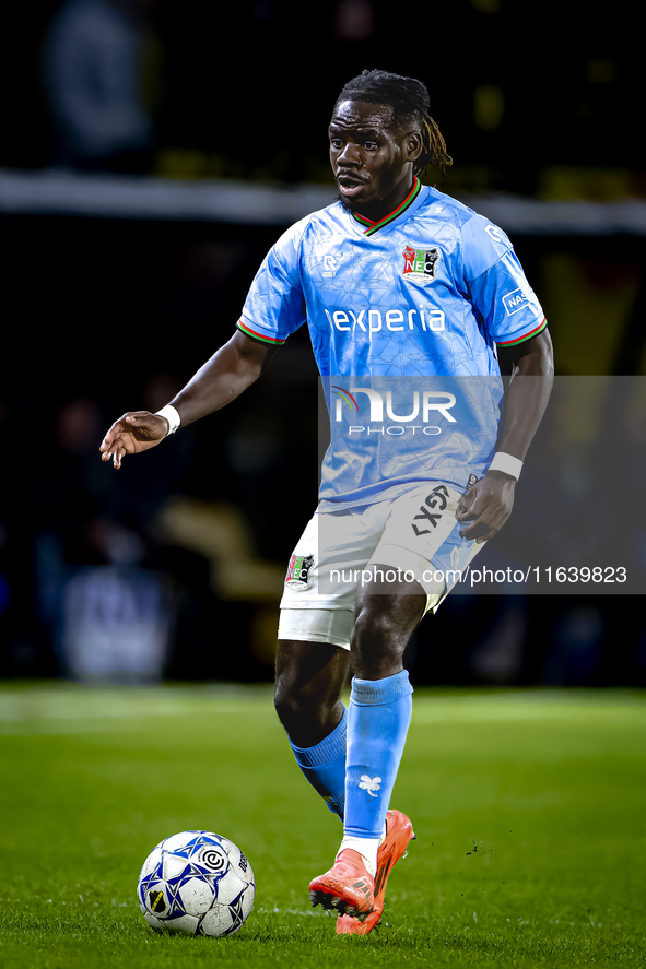 NEC defender Brayann Pereira plays during the match between NAC and NEC at the NAC Rat Verleghstadium for the Dutch Eredivisie season 2024-2...