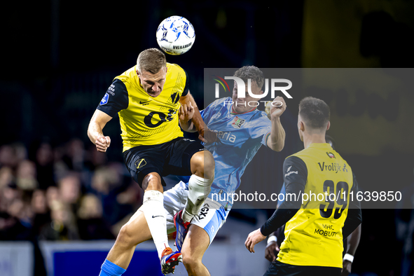 NAC Breda defender Boy Kemper and NEC forward Vito van Crooij participate in the match between NAC and NEC at the NAC Rat Verleghstadium for...