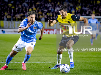 NEC forward Kento Shiogai and NAC Breda defender Leo Greiml play during the match between NAC and NEC at the NAC Rat Verlegh Stadium for the...