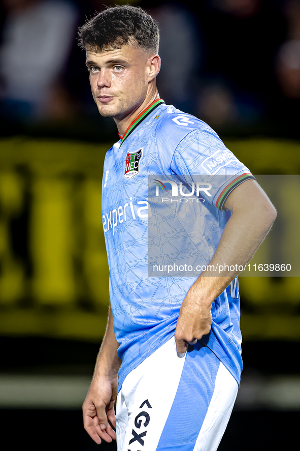 NEC forward Vito van Crooij plays during the match between NAC and NEC at the NAC Rat Verlegh Stadium for the Dutch Eredivisie season 2024-2...