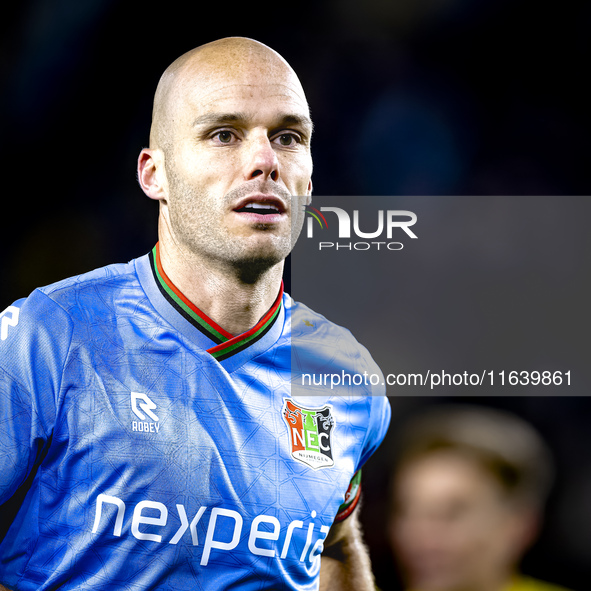 NEC defender Bram Nuytinck plays during the match between NAC and NEC at the NAC Rat Verleghstadium for the Dutch Eredivisie season 2024-202...