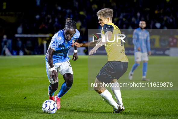 NEC defender Brayann Pereira and NAC Breda midfielder Max Balard are present during the match between NAC and NEC at the NAC Rat Verleghstad...