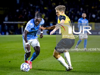 NEC defender Brayann Pereira and NAC Breda midfielder Max Balard are present during the match between NAC and NEC at the NAC Rat Verleghstad...