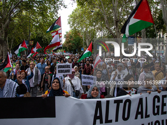 About 30,000 people with Palestinian and Lebanese flags walk the streets of Madrid, Spain, on October 5, 2024, to protest Israel's attacks o...