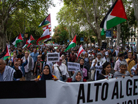 About 30,000 people with Palestinian and Lebanese flags walk the streets of Madrid, Spain, on October 5, 2024, to protest Israel's attacks o...