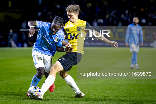 NEC defender Brayann Pereira and NAC Breda midfielder Max Balard are present during the match between NAC and NEC at the NAC Rat Verleghstad...