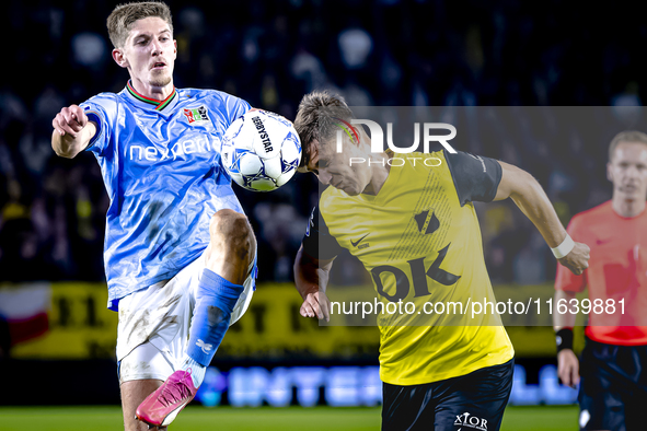 NEC midfielder Mees Hoedemakers and NAC Breda forward Kacper Kostorz play during the match between NAC and NEC at the NAC Rat Verlegh Stadiu...