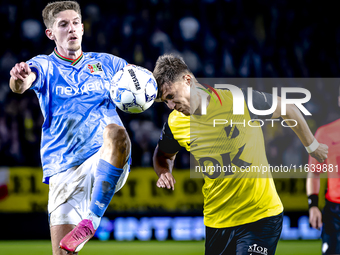 NEC midfielder Mees Hoedemakers and NAC Breda forward Kacper Kostorz play during the match between NAC and NEC at the NAC Rat Verlegh Stadiu...