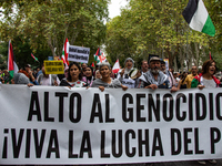 About 30,000 people with Palestinian and Lebanese flags walk the streets of Madrid, Spain, on October 5, 2024, to protest Israel's attacks o...