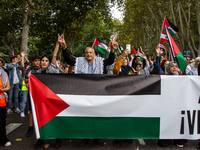 About 30,000 people with Palestinian and Lebanese flags walk the streets of Madrid, Spain, on October 5, 2024, to protest Israel's attacks o...