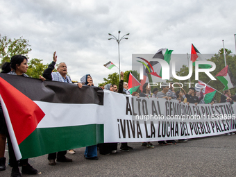 About 30,000 people with Palestinian and Lebanese flags walk the streets of Madrid, Spain, on October 5, 2024, to protest Israel's attacks o...