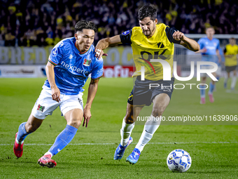 NEC forward Kento Shiogai and NAC Breda defender Leo Greiml play during the match between NAC and NEC at the NAC Rat Verlegh Stadium for the...