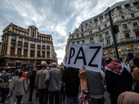 About 30,000 people with Palestinian and Lebanese flags walk the streets of Madrid, Spain, on October 5, 2024, to protest Israel's attacks o...