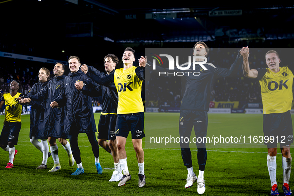 Players of NAC celebrate the victory after the game during the match between NAC and NEC at the NAC Rat Verleghstadium for the Dutch Eredivi...