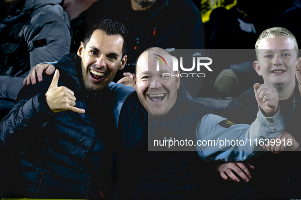 Supporters of NAC Breda attend the match between NAC and NEC at the NAC Rat Verleghstadium for the Dutch Eredivisie season 2024-2025 in Bred...