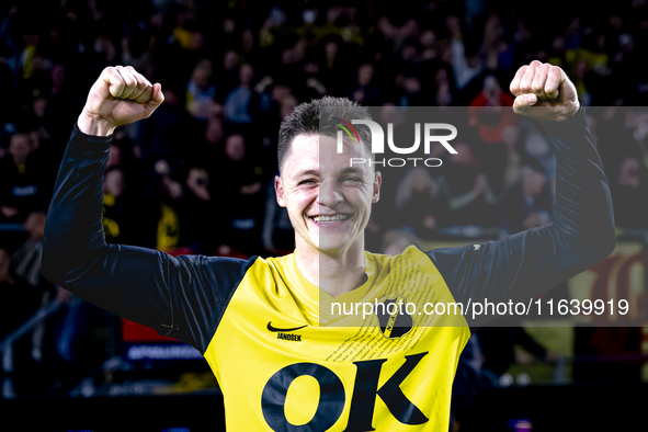 NAC Breda midfielder Dominik Janosek celebrates the victory after the game during the match between NAC and NEC at the NAC Rat Verleghstadiu...