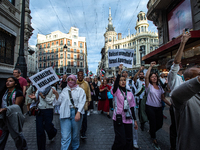 About 30,000 people with Palestinian and Lebanese flags walk the streets of Madrid, Spain, on October 5, 2024, to protest Israel's attacks o...