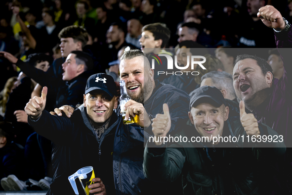 Supporters of NAC Breda attend the match between NAC and NEC at the NAC Rat Verleghstadium for the Dutch Eredivisie season 2024-2025 in Bred...