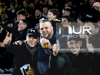 Supporters of NAC Breda attend the match between NAC and NEC at the NAC Rat Verleghstadium for the Dutch Eredivisie season 2024-2025 in Bred...