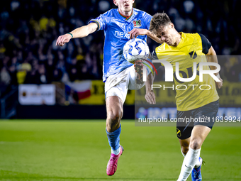 NEC midfielder Mees Hoedemakers and NAC Breda forward Kacper Kostorz play during the match between NAC and NEC at the NAC Rat Verlegh Stadiu...