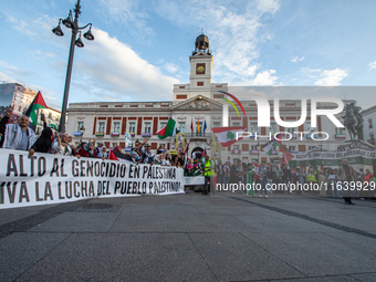 About 30,000 people with Palestinian and Lebanese flags walk the streets of Madrid, Spain, on October 5, 2024, to protest Israel's attacks o...