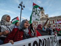 About 30,000 people with Palestinian and Lebanese flags walk the streets of Madrid, Spain, on October 5, 2024, to protest Israel's attacks o...