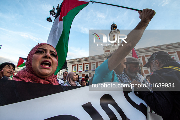 About 30,000 people with Palestinian and Lebanese flags walk the streets of Madrid, Spain, on October 5, 2024, to protest Israel's attacks o...