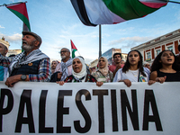 About 30,000 people with Palestinian and Lebanese flags walk the streets of Madrid, Spain, on October 5, 2024, to protest Israel's attacks o...