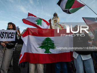 About 30,000 people with Palestinian and Lebanese flags walk the streets of Madrid, Spain, on October 5, 2024, to protest Israel's attacks o...