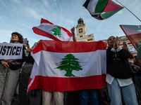 About 30,000 people with Palestinian and Lebanese flags walk the streets of Madrid, Spain, on October 5, 2024, to protest Israel's attacks o...