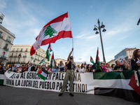 About 30,000 people with Palestinian and Lebanese flags walk the streets of Madrid, Spain, on October 5, 2024, to protest Israel's attacks o...