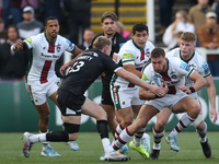 Leicester Tigers' Freddie Steward takes on Newcastle Falcons' Connor Doherty during the Gallagher Premiership match between Newcastle Falcon...