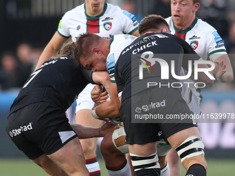 Leicester Tigers' Hanro Liebenberg is tackled during the Gallagher Premiership match between Newcastle Falcons and Leicester Tigers at Kings...