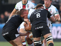 Leicester Tigers' Hanro Liebenberg is tackled during the Gallagher Premiership match between Newcastle Falcons and Leicester Tigers at Kings...