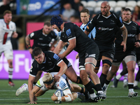 Leicester Tigers' Ollie Hassell-Collins is tackled during the Gallagher Premiership match between Newcastle Falcons and Leicester Tigers at...