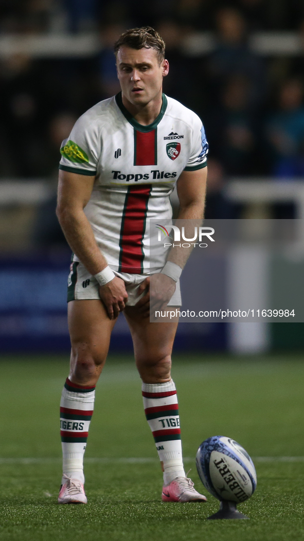 Jamie Shillcock of Leicester Tigers participates in the Gallagher Premiership match between Newcastle Falcons and Leicester Tigers at Kingst...