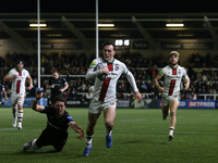 Leicester Tigers' Will Wand breaks away to score during the Gallagher Premiership match between Newcastle Falcons and Leicester Tigers at Ki...