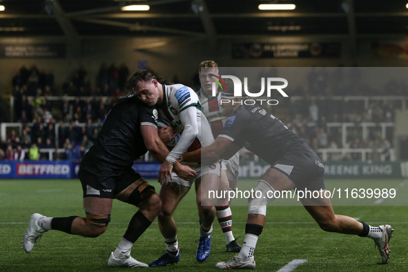 Leicester Tigers' Will Wand is tackled during the Gallagher Premiership match between Newcastle Falcons and Leicester Tigers at Kingston Par...